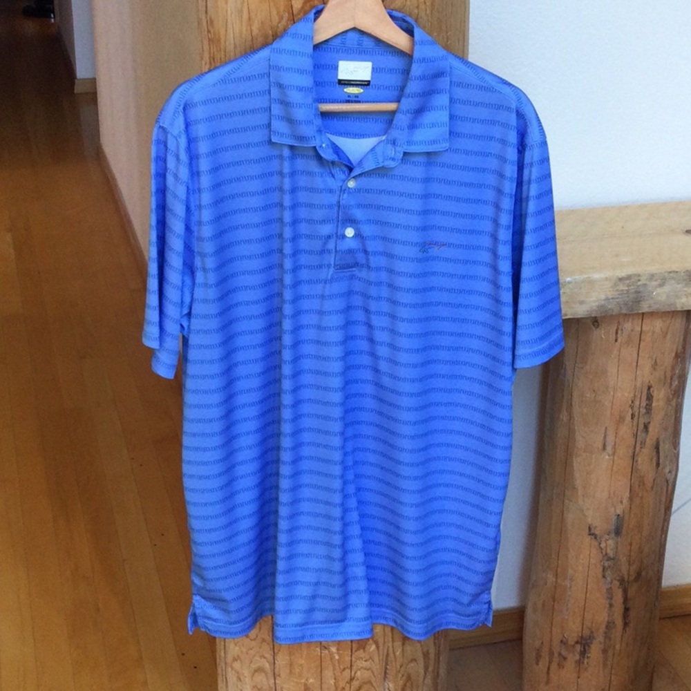 (2) Like New Men's Blue and Coral Striped Golf ⛳️ Greg Norman Polo Shirts - Picture 2 of 16